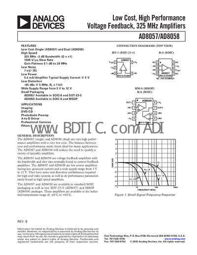 Analog Devices AD8057/AD8058 Amplifier Datasheet - cover page