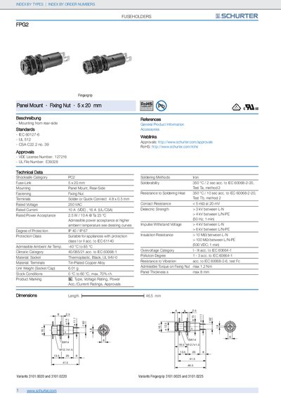 Schurter FPG2 Fingergrip Fuseholder Product Leaflet - cover page