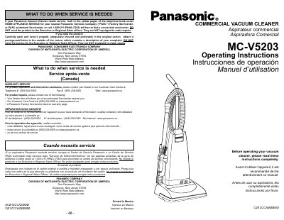 Panasonic MC-V5203 Commercial Vacuum Cleaner Operating Instructions - cover page
