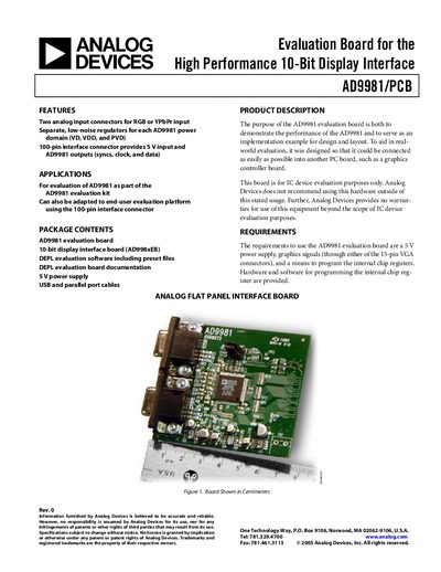 Analog Devices AD9981/PCB Evaluation Board User Manual - cover page