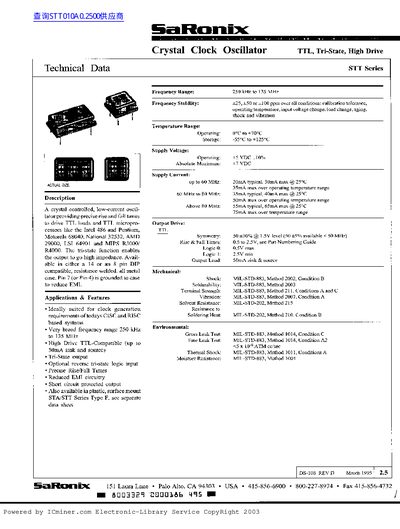 SaRonix STT Series Crystal Clock Oscillator Datasheet - cover page
