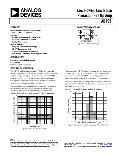 Analog Devices AD795 Precision FET Op Amp Datasheet - cover page