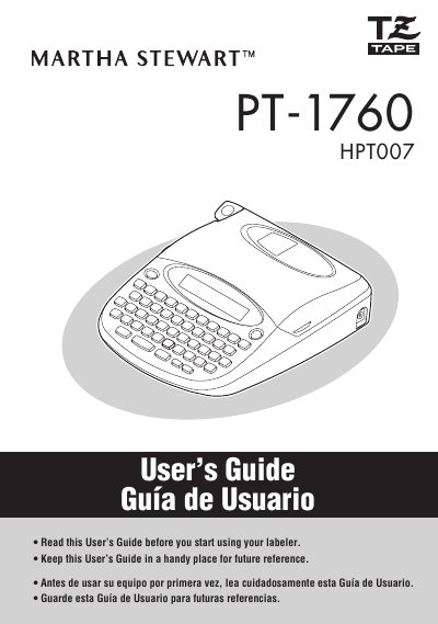 MARTHA STEWART PT-1760/HPT007 User's Guide - cover page