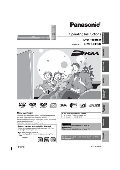Panasonic DMR-EH50 DVD Recorder User Manual - cover page