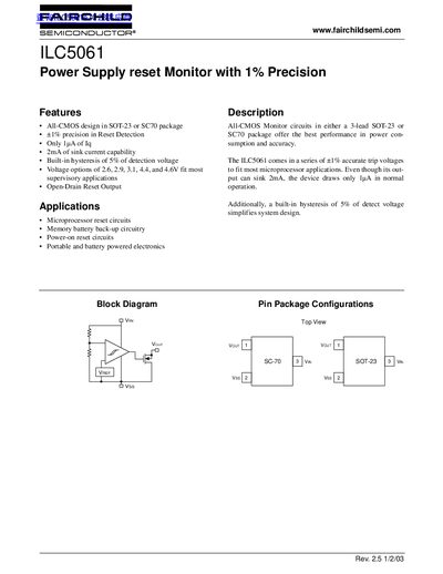 Fairchild ILC5061 Power Supply Reset Monitor Datasheet - cover page