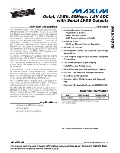 Maxim MAX1437B 12‑Bit 50Msps ADC Datasheet - cover page