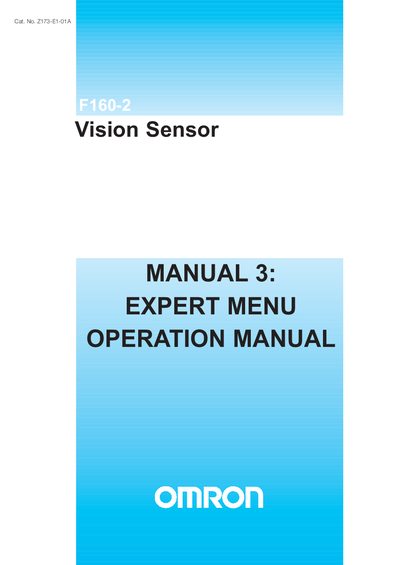 Omron F160-2 Vision Sensor Expert Menu Operation Manual - cover page