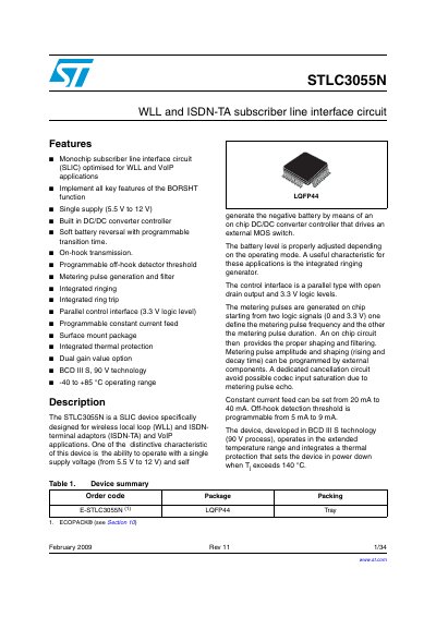 STMicroelectronics STLC3055N SLIC Datasheet