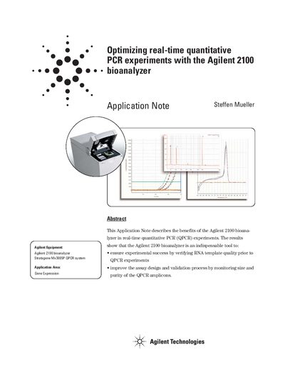 Agilent 2100 Bioanalyzer Application Note: Optimizing Real-Time Quantitative PCR Experiments - cover page