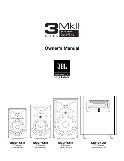 JBL 3 Series Studio Monitors Owner's Manual - cover page