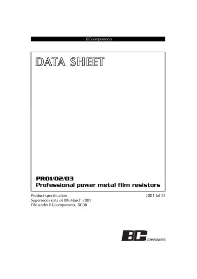 PHILIPS PR01/02/03 Professional power metal film resistors Data Sheet - cover page