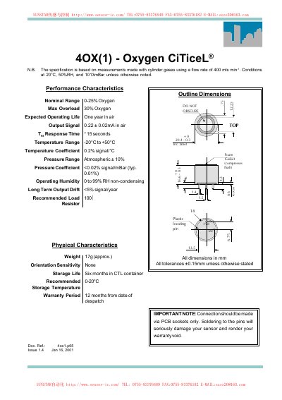 City Technology 4OX(1) Oxygen CiTiceL Performance Characteristics