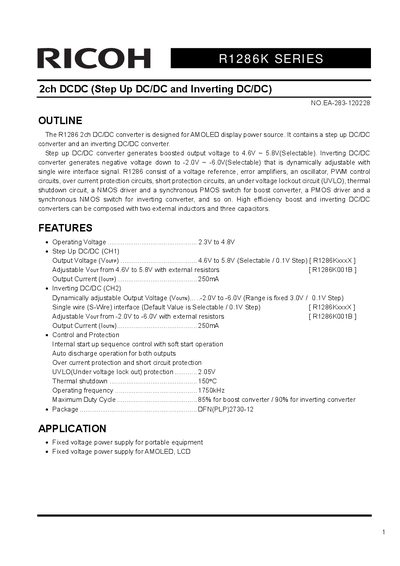 Ricoh R1286K Series 2ch DCDC Converter Datasheet