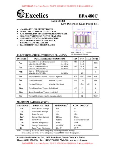 Excelics EFA480C Power FET Data Sheet