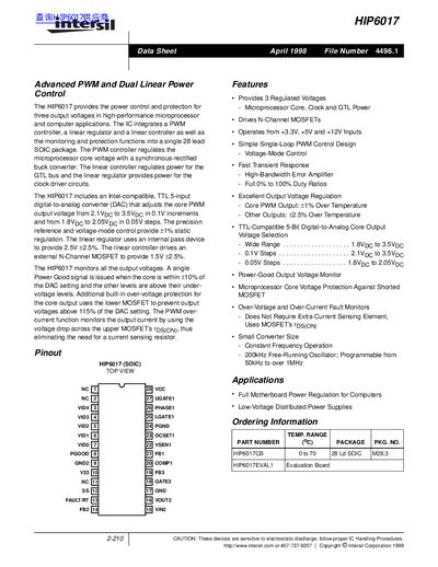 intersil HIP6017 handbook - cover page