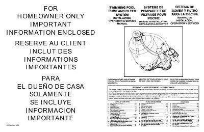 Hayward H400 Pool Pump and Filter System Installation and Operation Manual - cover page