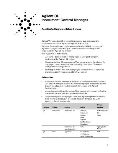 Agilent OL Instrument Control Manager Accelerated Implementation Service Data Sheet - cover page