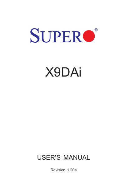 Supermicro X9DAi Motherboard User's Manual - cover page