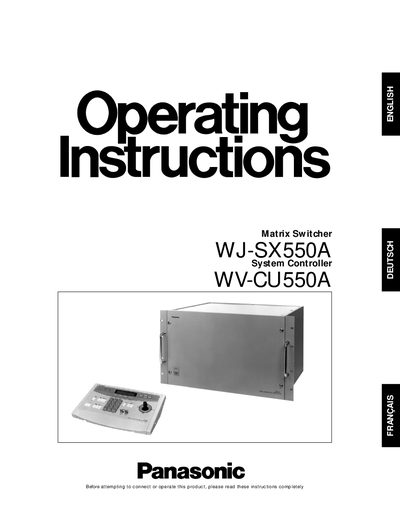 Panasonic Matrix Switcher WJ-SX550A System Controller WV-CU550A Manual
