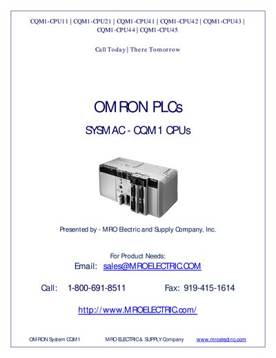Omron CQM1-CPU11/CPU21/CPU41/CPU42/CPU43/CPU44/CPU45 PLC Operation Manual - cover page