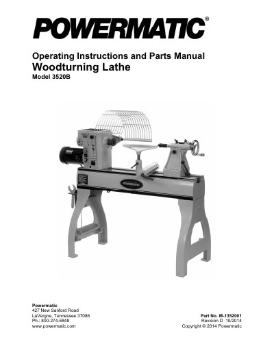 Powermatic 3520B Woodturning Lathe Operating Instructions and Parts Manual - cover page
