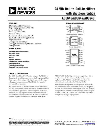 Analog Devices AD8646/AD8647/AD8648 Handbook Rev D