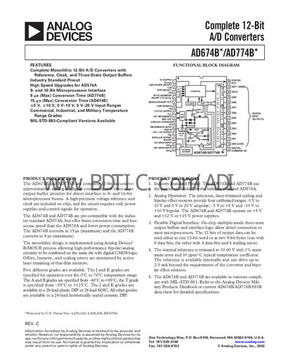 Analog Devices AD674B/AD774B Datasheet - cover page