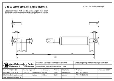 HAHN Gas Spring Z 10 28 0080 0 0298 AR19 AR19 01200N /5 Technical Data - cover page