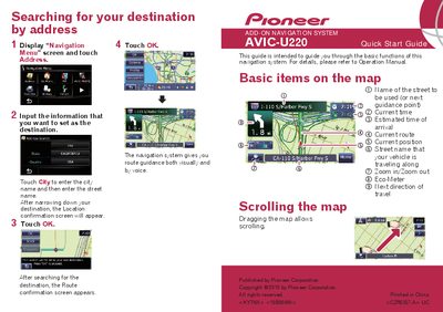 Pioneer AVIC-U220 Add-On Navigation System Quick Start Guide - cover page