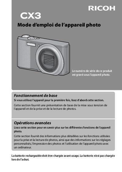 Ricoh CX3 Digital Camera User Manual - cover page