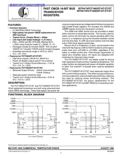 IDT IDT54/74FCT16652T/AT/CT/ET IDT54/74FCT162652T/AT/CT/ET Manual - cover page
