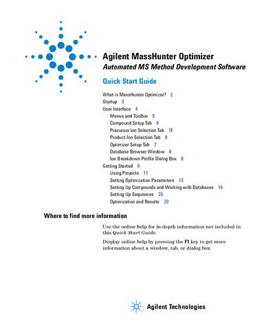 Agilent MassHunter Optimizer user guide - cover page