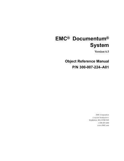 EMC Documentum System Version 6.5 Object Reference Manual - cover page