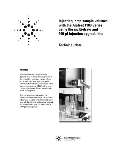 Agilent Injecting Large Volumes with the 1100 Series Using the Multidraw the 900- l Injection Upgrade Kits Manual - cover page