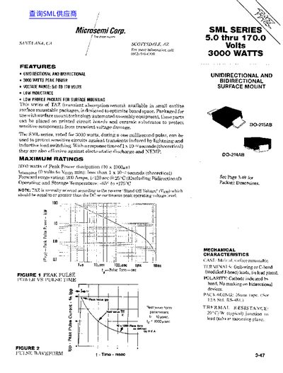 Microsemi SML 5.0 thru 170.0 Volts Data Sheet - cover page