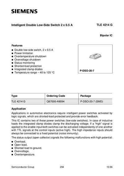 Siemens TLE4214G Bipolar IC Datasheet