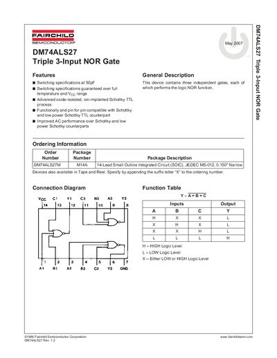 Fairchild DM74ALS27 Triple 3-Input NOR Gate Datasheet - cover page
