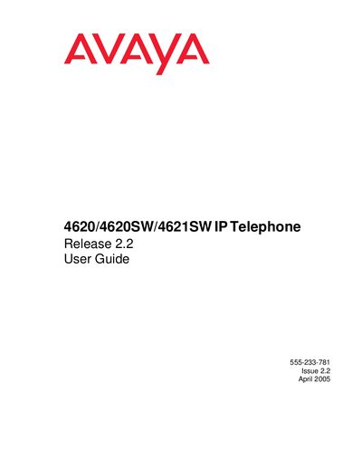 Avaya 4620/4620SW/4621SW IP Telephone User Manual - cover page