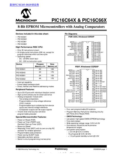 Microchip PIC16C64X & PIC16C66X Datasheet - cover page