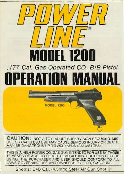 Model 1200 .777 Cal. Gas Operated C02 B*B Pistol OPERATION MANUAL - cover page