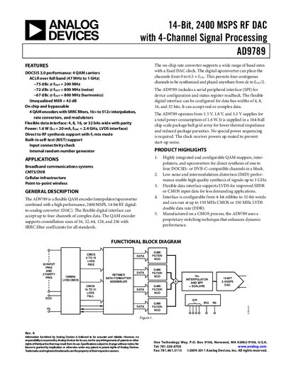 Analog Devices AD9789 RF DAC Datasheet - cover page