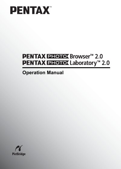 Pentax PHOTO Browser 2.0 and PHOTO Laboratory 2.0 Operation Manual - cover page