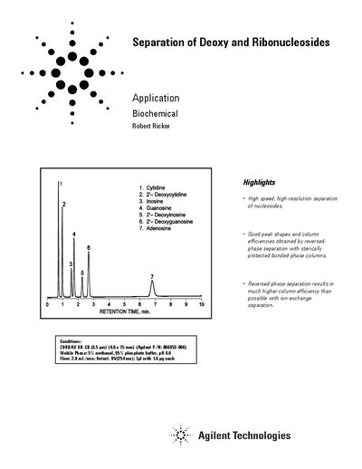Agilent ZORBAX SB-C8 Separation of Deoxy Ribonucleosides Application Note - cover page