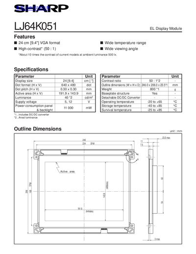 SHARP LJ64K51 DATA SHEET - cover page