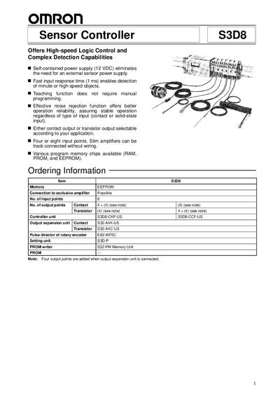 Omron S3D8 Sensor Controller User Manual - cover page