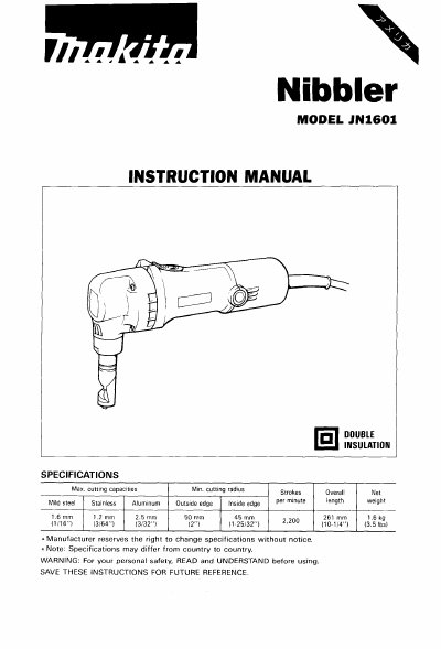 Makita JN1601 Nibbler User Manual - cover page