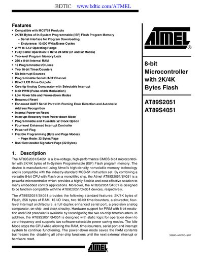 Atmel AT89S4051 Microcontroller User Manual