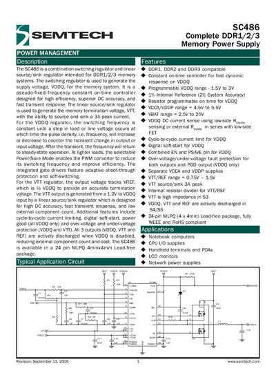 Semtech SC486 DDR1/2/3 Memory Power Supply Handbook - cover page