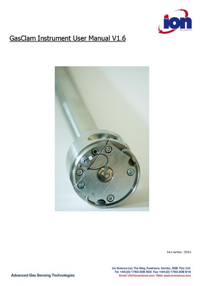 Ion Science GasClam User Manual V1.6 - cover page