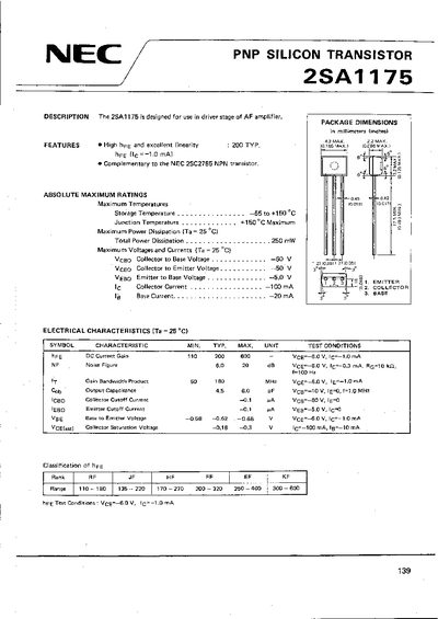 NEC 2SA1175 Datasheet - cover page